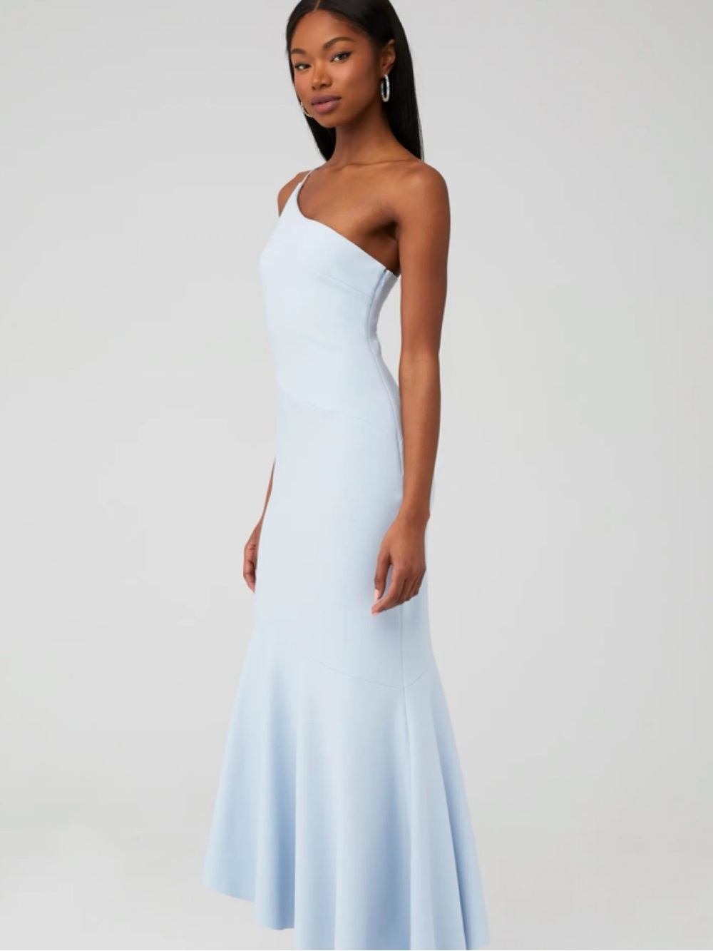 Asymmetric One-Shoulder Light Blue Evening Dress - Picture 3 of 7